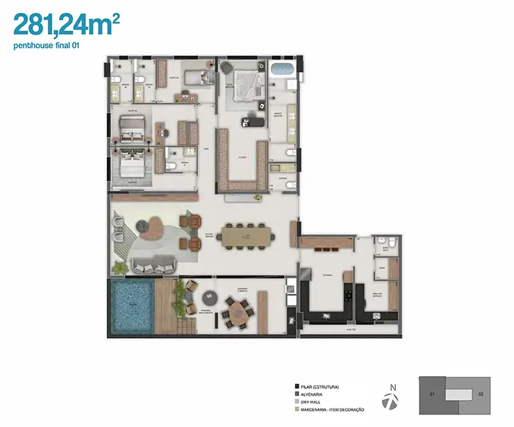 Planta apartamento penthouse closer 23 de 281m