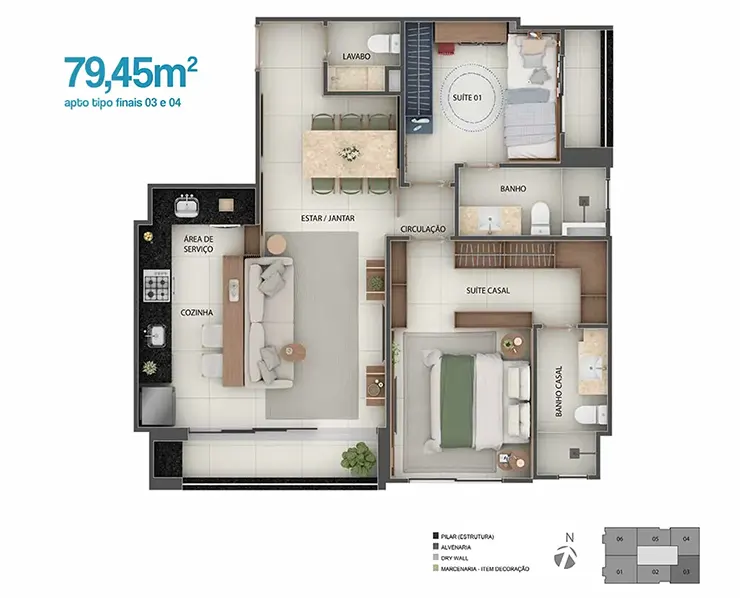 Planta apartamento closer 23 de 79m²