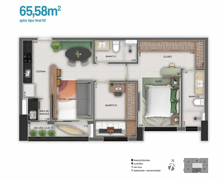 Planta apartamento closer 23 de 65m²
