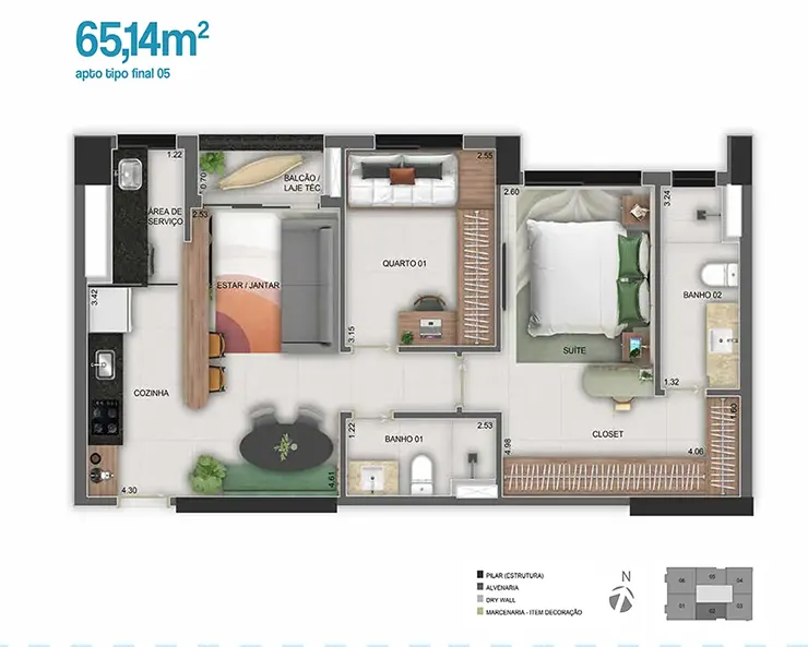 Planta apartamento closer 23 de 65m² final 5