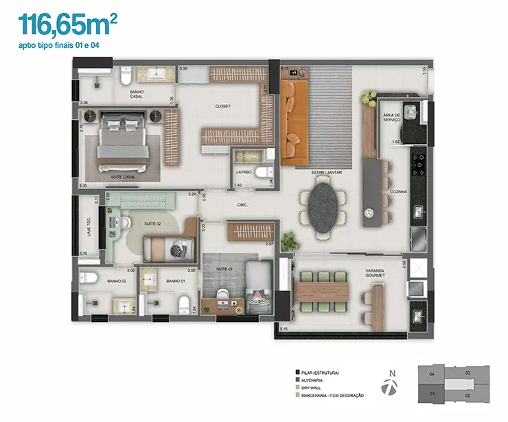 Planta apartamento closer 23 de 116m²